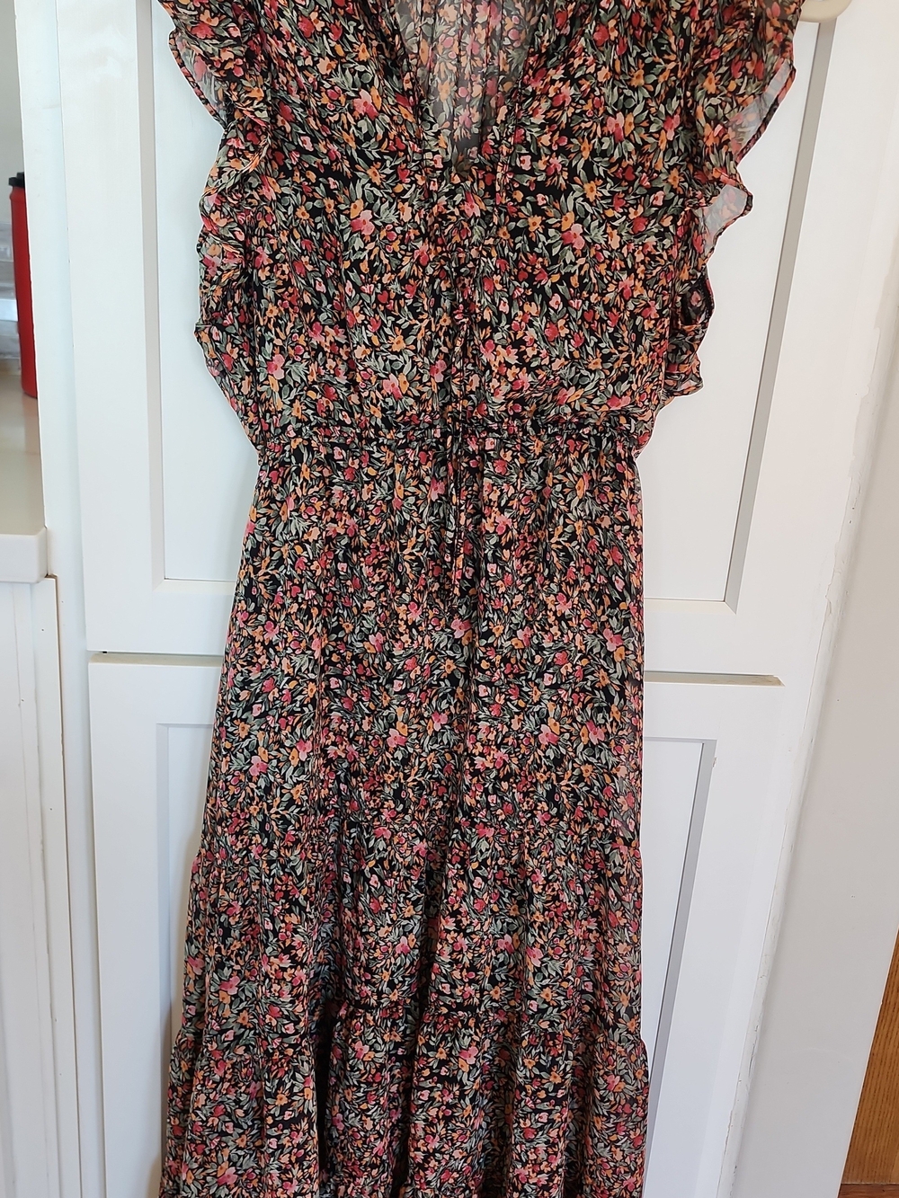 BB Dakota Steve Madden Floral Maxi Dress Womens Small Ruffle Flutter Sleeve Boho